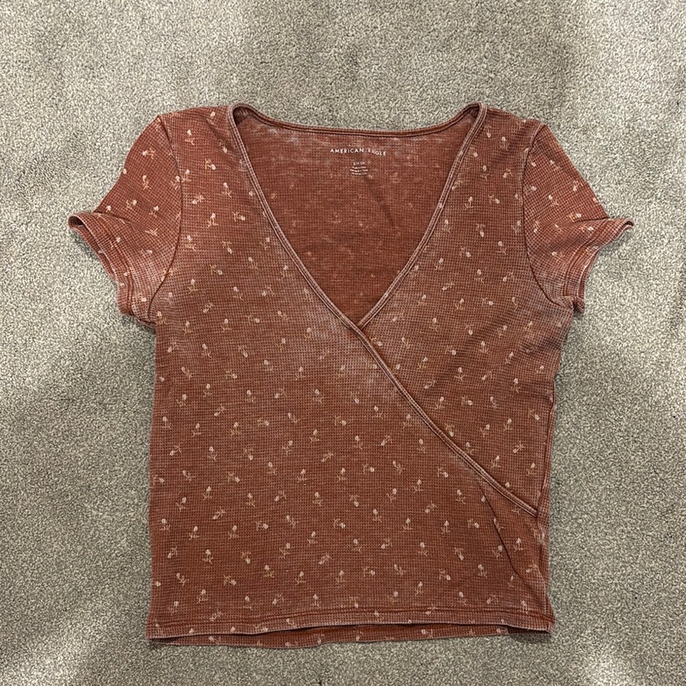 American Eagle Outfitters Orange Wrap Blouse